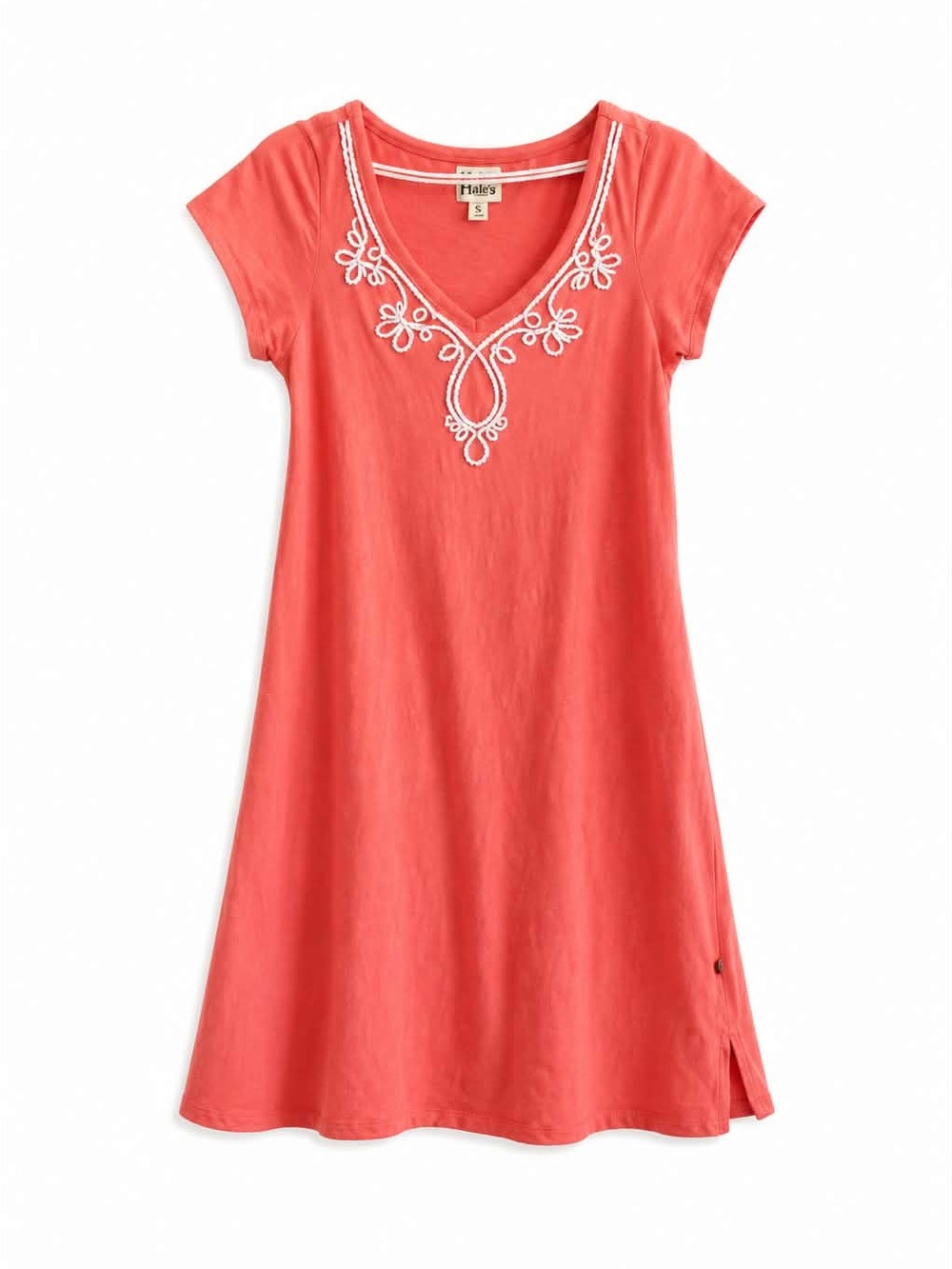 4/$20➡️ Hatley Coral V-Neck Embroidered Cotton Mini Dress – Size Small GUC *Flaw
